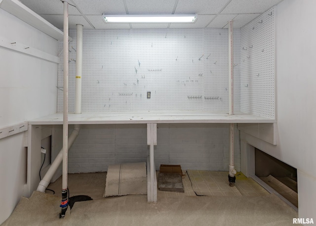 3439 Maple Glen Dr, Bettendorf, IA 52722 - misc room with a drop ceiling, carpet flooring, and concrete block wall