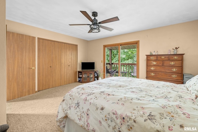 2809 12th Ave Unit 504, Rock Island, IL 61201 - carpeted bedroom featuring access to outside, a closet, and a ceiling fan