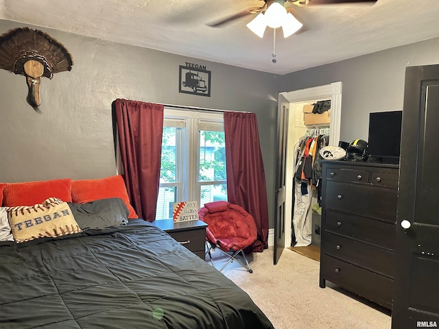 653 Ferry Rd, Miles, IA 52064 - carpeted bedroom featuring a walk in closet and ceiling fan