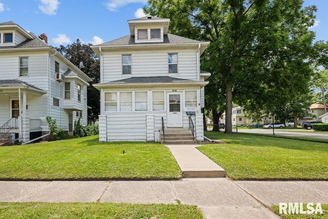 204 15th Ave, East Moline, IL 61244 - american foursquare style home featuring entry steps, a front yard, and a shingled roof