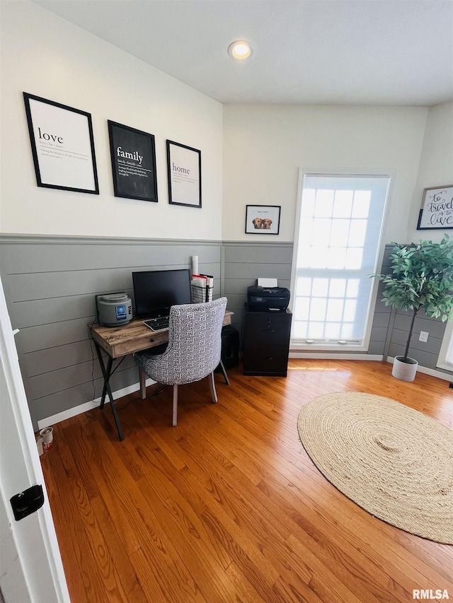 66 Windy Hill Dr, Murphysboro, IL 62966 - office with wood finished floors, a wainscoted wall, and recessed lighting