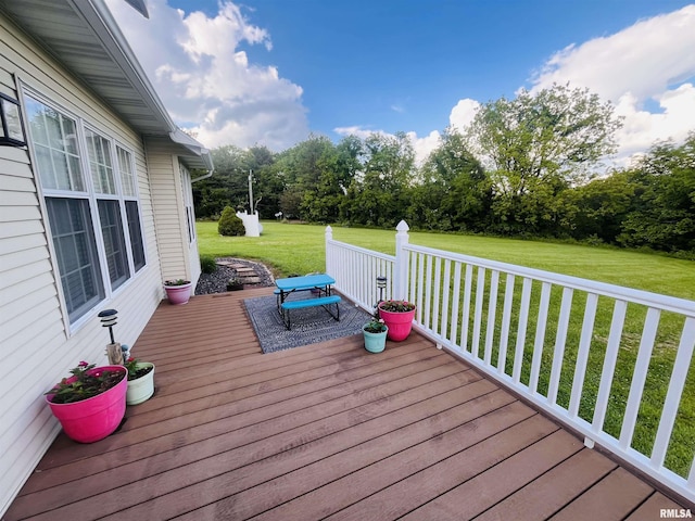 66 Windy Hill Dr, Murphysboro, IL 62966 - deck featuring a lawn and view of wooded area