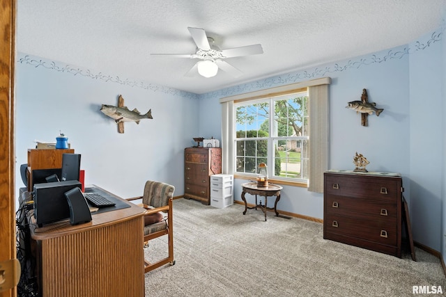 2722 Linwood Ct, Davenport, IA 52806 - home office featuring a ceiling fan, light carpet, and a textured ceiling