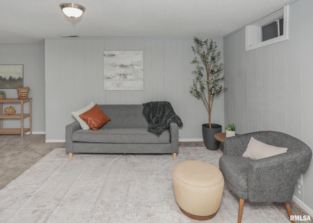 5022 Northbrook Ct, Davenport, IA 52806 - carpeted living room featuring a textured ceiling and wooden walls