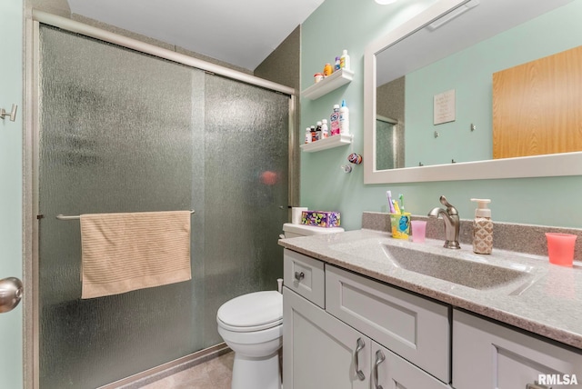 303 S Park View Dr, Park View, IA 52748 - full bathroom with vanity, a stall shower, and tile patterned floors