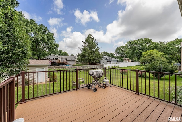 303 S Park View Dr, Park View, IA 52748 - wooden deck with an outbuilding