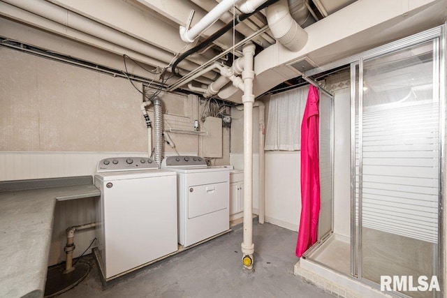 1815 Lincoln Rd, Bettendorf, IA 52722 - unfinished below grade area with washing machine and dryer and a wainscoted wall