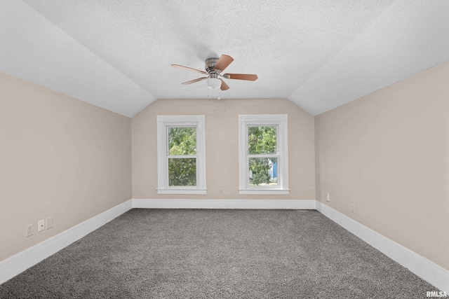 1114 E 15th St, Davenport, IA 52803 - additional living space with vaulted ceiling, ceiling fan, carpet floors, and a textured ceiling