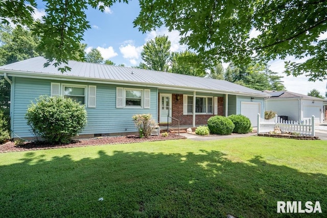 206 Patricia Ln, West Frankfort, IL 62896 - single story home with an attached garage, a front lawn, and a metal roof