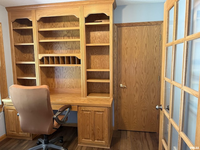 124 Riverview Heights Dr, Le Claire, IA 52753 - unfurnished office featuring dark wood-style flooring and built in desk