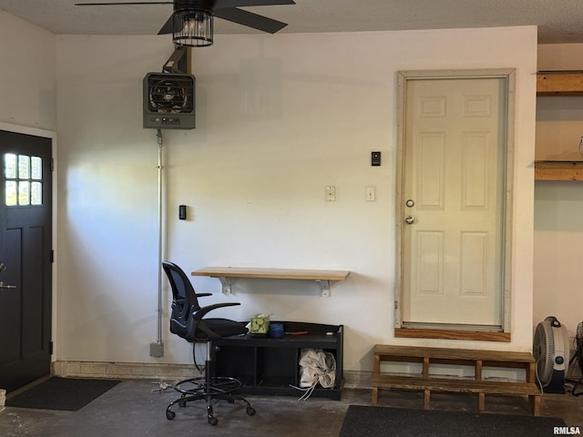 124 Riverview Heights Dr, Le Claire, IA 52753 - office featuring concrete flooring, a ceiling fan, and a heating unit