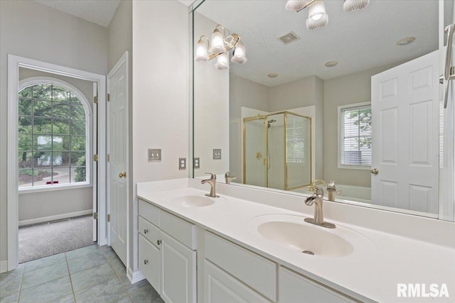1 S Shore Ln, Rapids City, IL 61278 - full bathroom featuring a shower stall, double vanity, and tile patterned floors