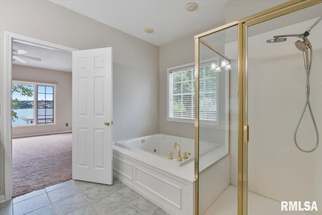 1 S Shore Ln, Rapids City, IL 61278 - full bath with a stall shower, a whirlpool tub, and tile patterned flooring