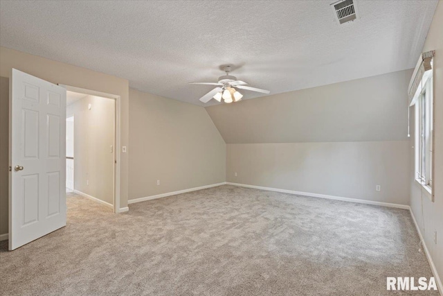 1 S Shore Ln, Rapids City, IL 61278 - additional living space with carpet, ceiling fan, a textured ceiling, and vaulted ceiling