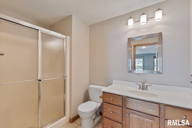 1 S Shore Ln, Rapids City, IL 61278 - full bath with vanity, a shower stall, tile patterned floors, and a textured ceiling