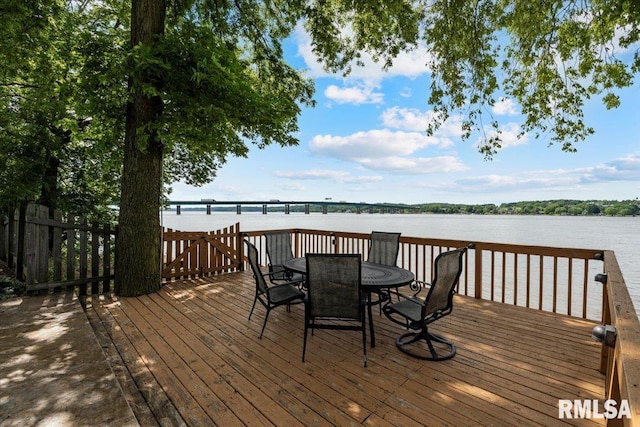 1 S Shore Ln, Rapids City, IL 61278 - wooden terrace with a water view and outdoor dining area