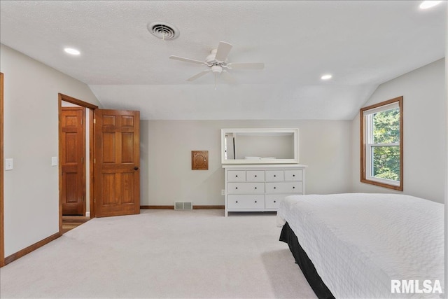 6470 James Rd, Bettendorf, IA 52722 - bedroom featuring lofted ceiling, carpet, recessed lighting, and a ceiling fan