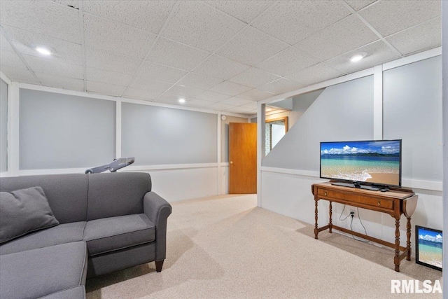 6470 James Rd, Bettendorf, IA 52722 - living room featuring carpet floors, recessed lighting, and a paneled ceiling