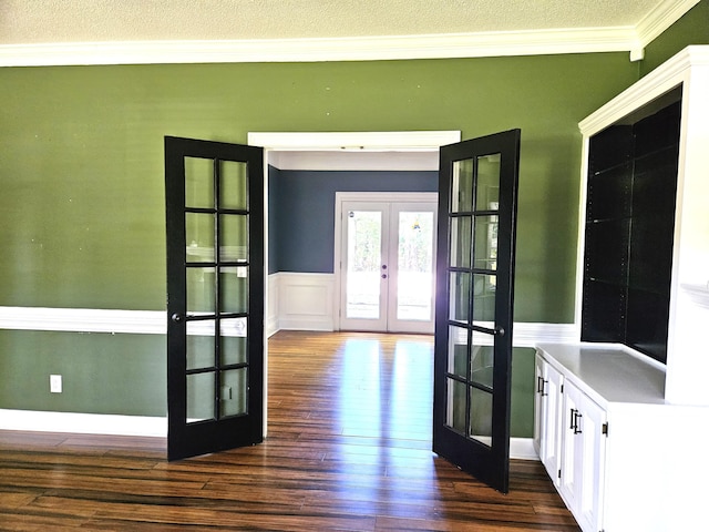 4614 Stoneridge Ct, Evans, GA 30809 - interior space with french doors, dark wood-style floors, ornamental molding, and a textured ceiling