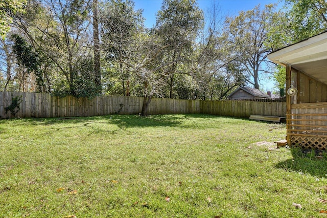 view of yard with a fenced backyard