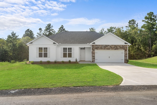 ranch-style house with a front lawn and a garage