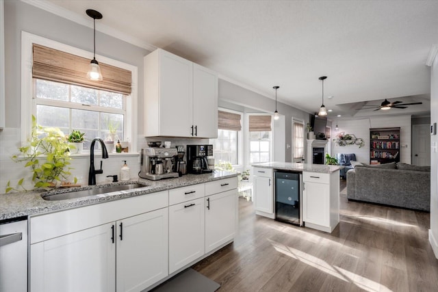 kitchen with white cabinetry, dishwasher, sink, and backsplash