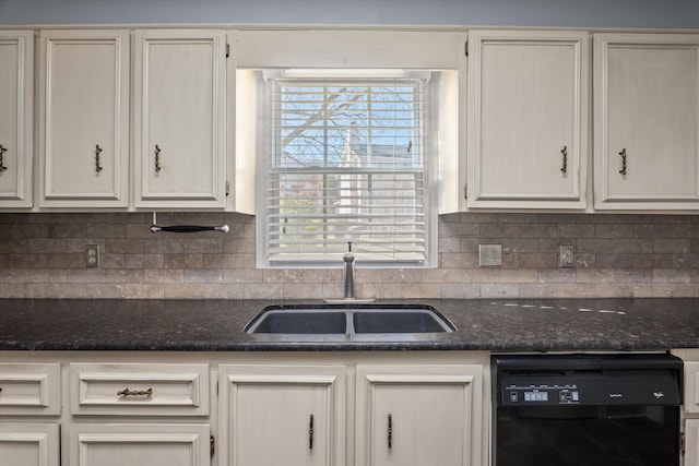 kitchen with black dishwasher, tasteful backsplash, plenty of natural light, and a sink