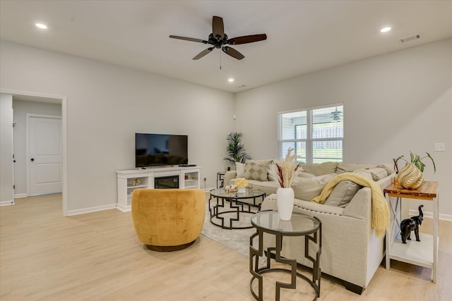 2613 Inverness Dr, Hephzibah, GA 30815 - living room featuring light wood-style floors, recessed lighting, and a ceiling fan