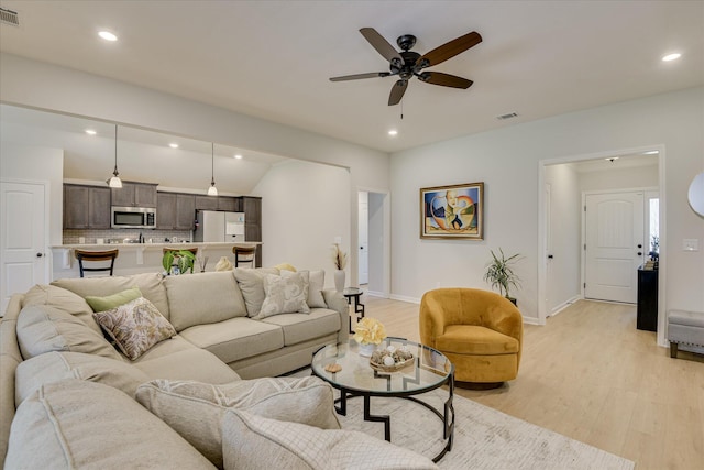 2613 Inverness Dr, Hephzibah, GA 30815 - living area featuring light wood finished floors, recessed lighting, and ceiling fan