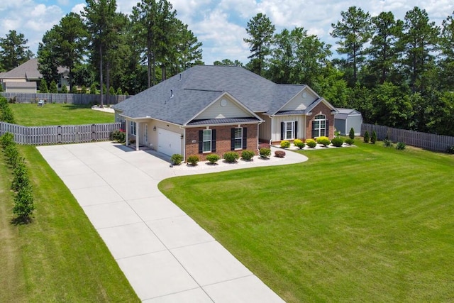1190 Tralee Dr, Beech Island, SC 29842 - view of front of property with concrete driveway, a fenced backyard, an attached garage, brick siding, and a shingled roof