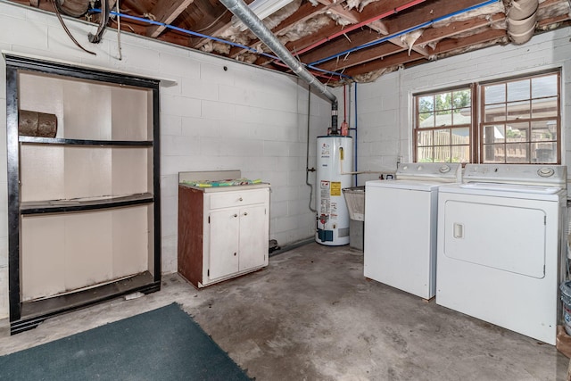 751 Lancaster Rd, Augusta, GA 30909 - below grade area with water heater, washing machine and dryer, and concrete block wall