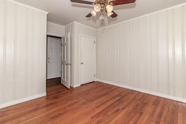 751 Lancaster Rd, Augusta, GA 30909 - unfurnished bedroom with wood finished floors, baseboards, ornamental molding, and a ceiling fan
