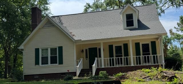 5164 Thoroughbred Way, Grovetown, GA 30813 - view of front of property with crawl space, a chimney, a porch, and a shingled roof