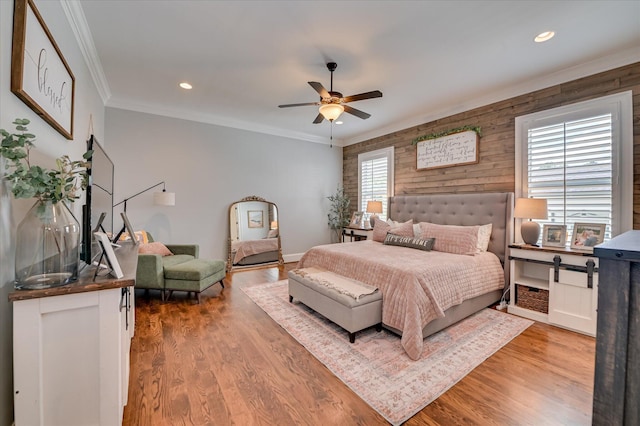 2084 Egret Cir, Evans, GA 30809 - bedroom with wood finished floors, crown molding, recessed lighting, and ceiling fan