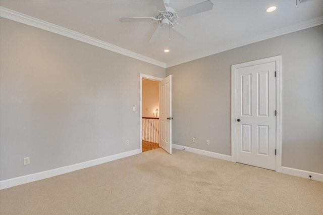 721 Bishops Cir, Evans, GA 30809 - unfurnished bedroom featuring crown molding, light carpet, and ceiling fan