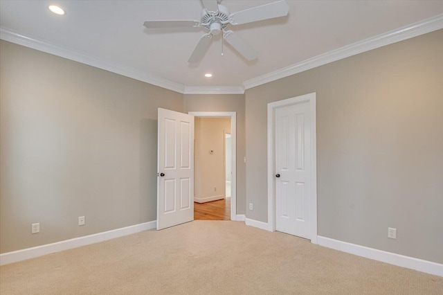 721 Bishops Cir, Evans, GA 30809 - unfurnished bedroom with ornamental molding, light colored carpet, and ceiling fan