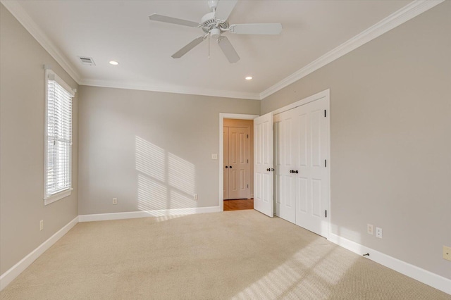 721 Bishops Cir, Evans, GA 30809 - empty room featuring crown molding, light colored carpet, and ceiling fan
