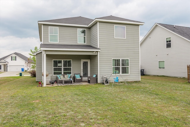 604 Garland Trl, Harlem, GA 30814 - back of property with a patio area, outdoor lounge area, roof with shingles, and a yard