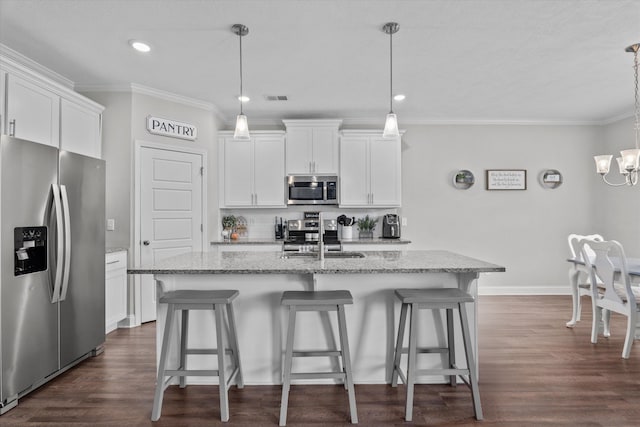 604 Garland Trl, Harlem, GA 30814 - kitchen featuring visible vents, a sink, appliances with stainless steel finishes, and crown molding