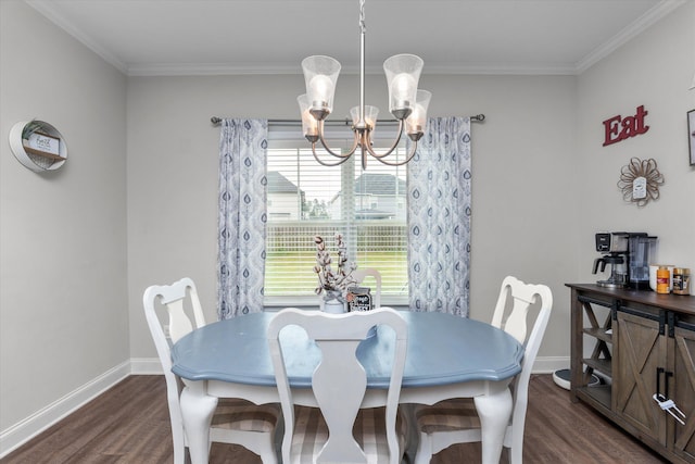 604 Garland Trl, Harlem, GA 30814 - dining area with baseboards, dark wood-style floors, a notable chandelier, and ornamental molding