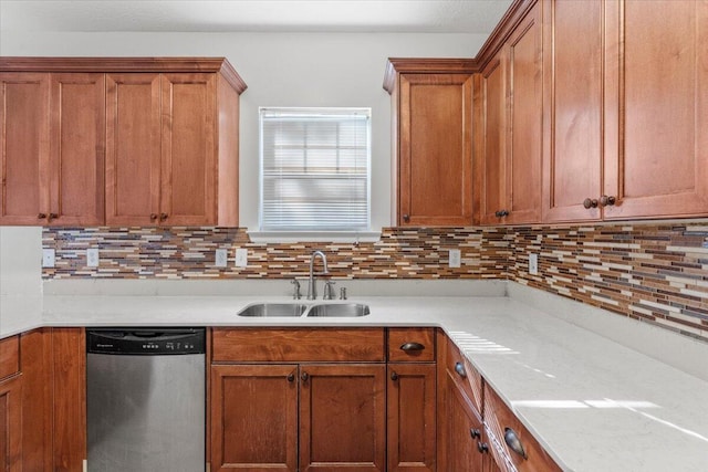 kitchen with backsplash, stainless steel dishwasher, and sink