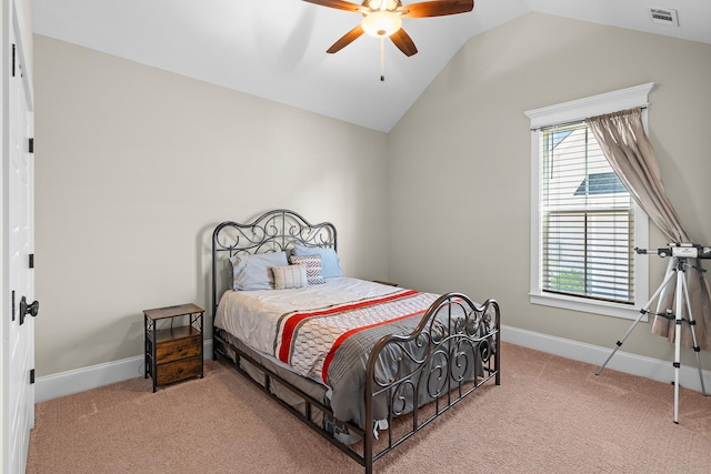 910 Ellis Ln, Evans, GA 30809 - carpeted bedroom with lofted ceiling, baseboards, and ceiling fan