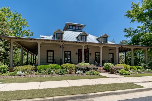 910 Ellis Ln, Evans, GA 30809 - view of front of property with ceiling fan, covered porch, and metal roof