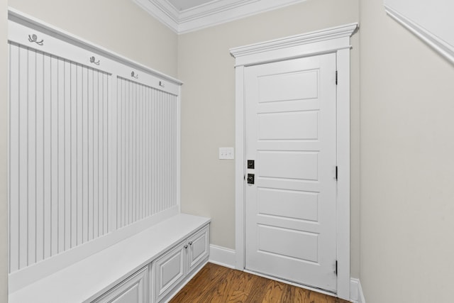 910 Ellis Ln, Evans, GA 30809 - mudroom featuring ornamental molding, dark wood finished floors, and baseboards