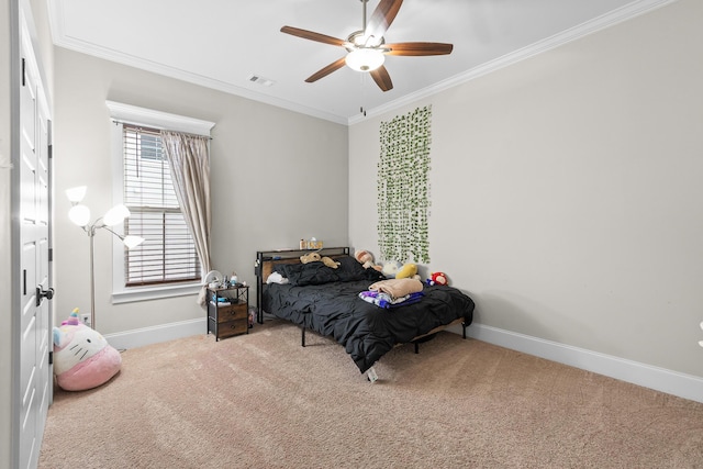 910 Ellis Ln, Evans, GA 30809 - carpeted bedroom featuring crown molding, baseboards, and ceiling fan