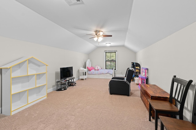 910 Ellis Ln, Evans, GA 30809 - bedroom with carpet floors, lofted ceiling, baseboards, and ceiling fan