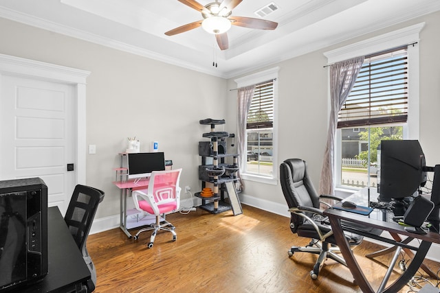 910 Ellis Ln, Evans, GA 30809 - office featuring wood finished floors, a ceiling fan, crown molding, and baseboards
