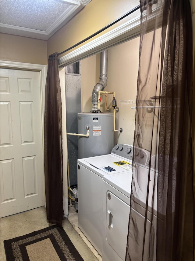 1405 E Thorpe Ln, Aiken, SC 29801 - laundry area with electric water heater, separate washer and dryer, and ornamental molding