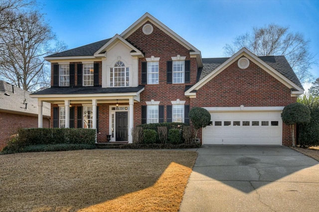 colonial home with a garage