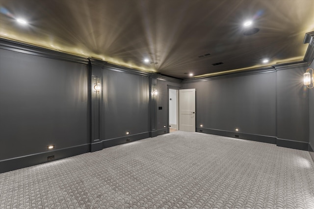 811 Audubon Way, Evans, GA 30809 - home theater room with carpet, crown molding, a decorative wall, and recessed lighting